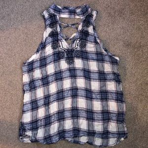 small blue flannel pattern feminine top blue rain